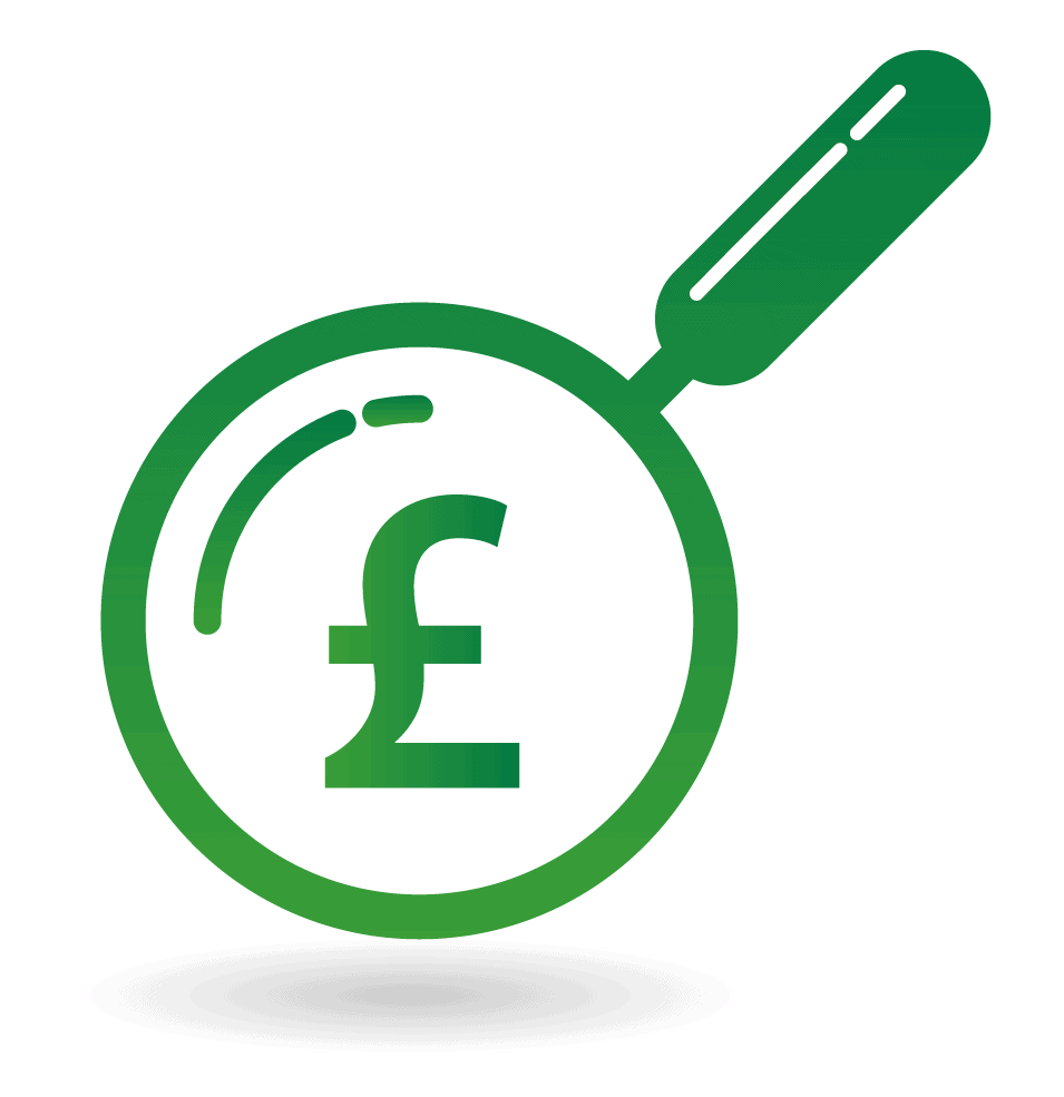 Magnifying Glass with Pound Sign Clear Costs Icon