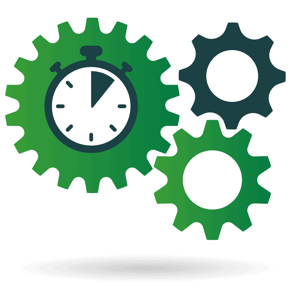 3 Cogs Icon with White Shadow Below