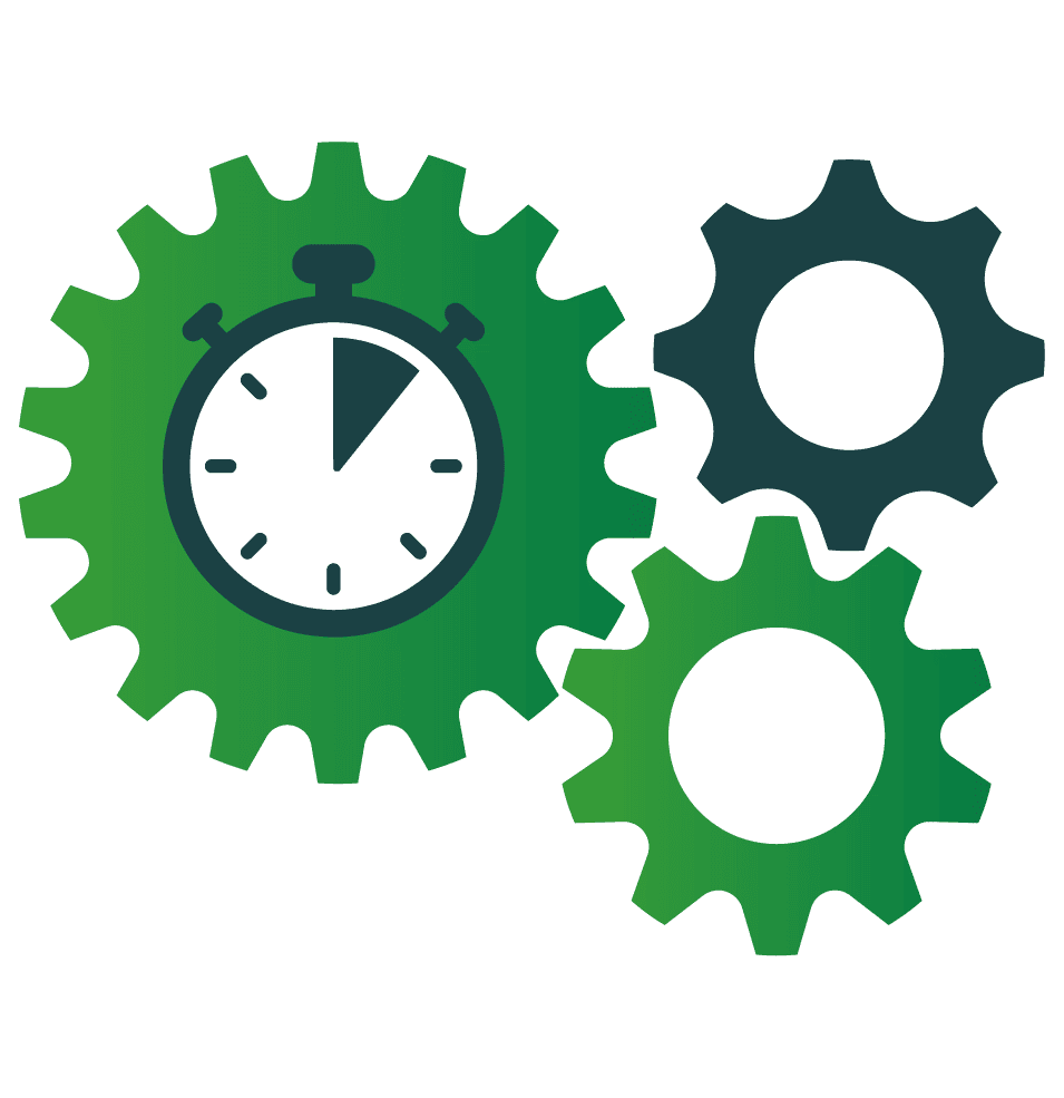 3 Cogs and clock icon