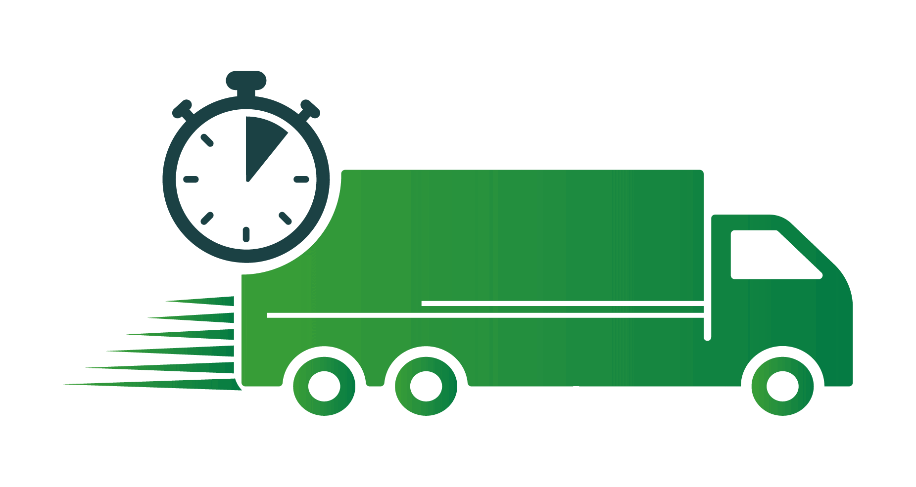 Green truck with a timer icon