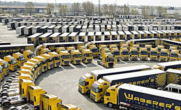 Photo of lots of Waberer's trucks at Waberer's International truck park
