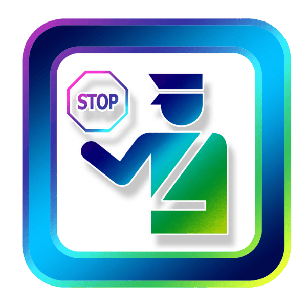 Silhouette of a customers officer with a stop sign